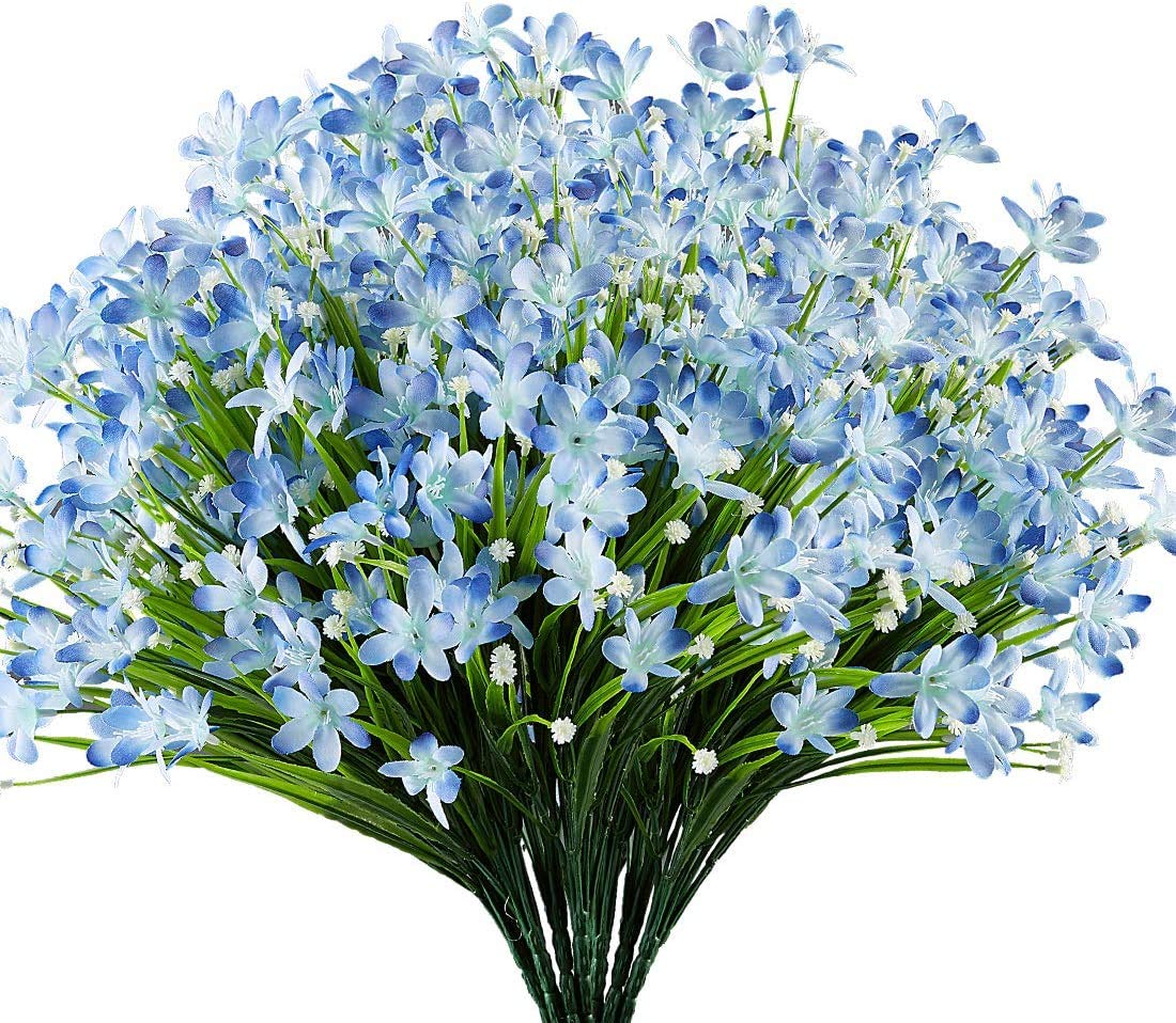 Ruiuzioong Artificial Daffodils Flowers, 4Pack Fake Artificial Greenery UV Resistant No Fade Faux Plastic Plants for Wedding Bridle Bouquet Indoor Outdoor Home Garden Kitchen Office Table Vase (Blue)