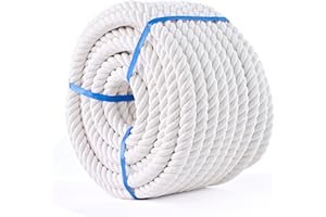 MKMJ White Cotton Rope 1/2 in x 100ft Natural Twisted,Available as Used for Tug of War, Navigation, Fitness, and Making Handicrafts, etc