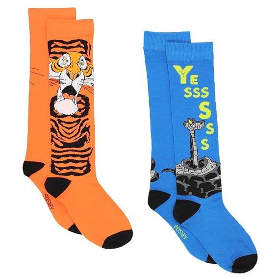 The Jungle Book 2 pack Socks (9-11 Womens (Shoe: 4-10), Shere Khan Kaa