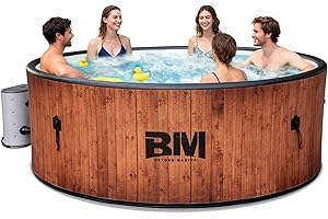 Beyond Marina Inflatable Hot Tub, 7 Person Outdoor Portable Spa, Drop Stitch Wood Grain Hot Tub with Bubble Massage System for Home and Personal Relaxation, Fast Heating, Foam Mats