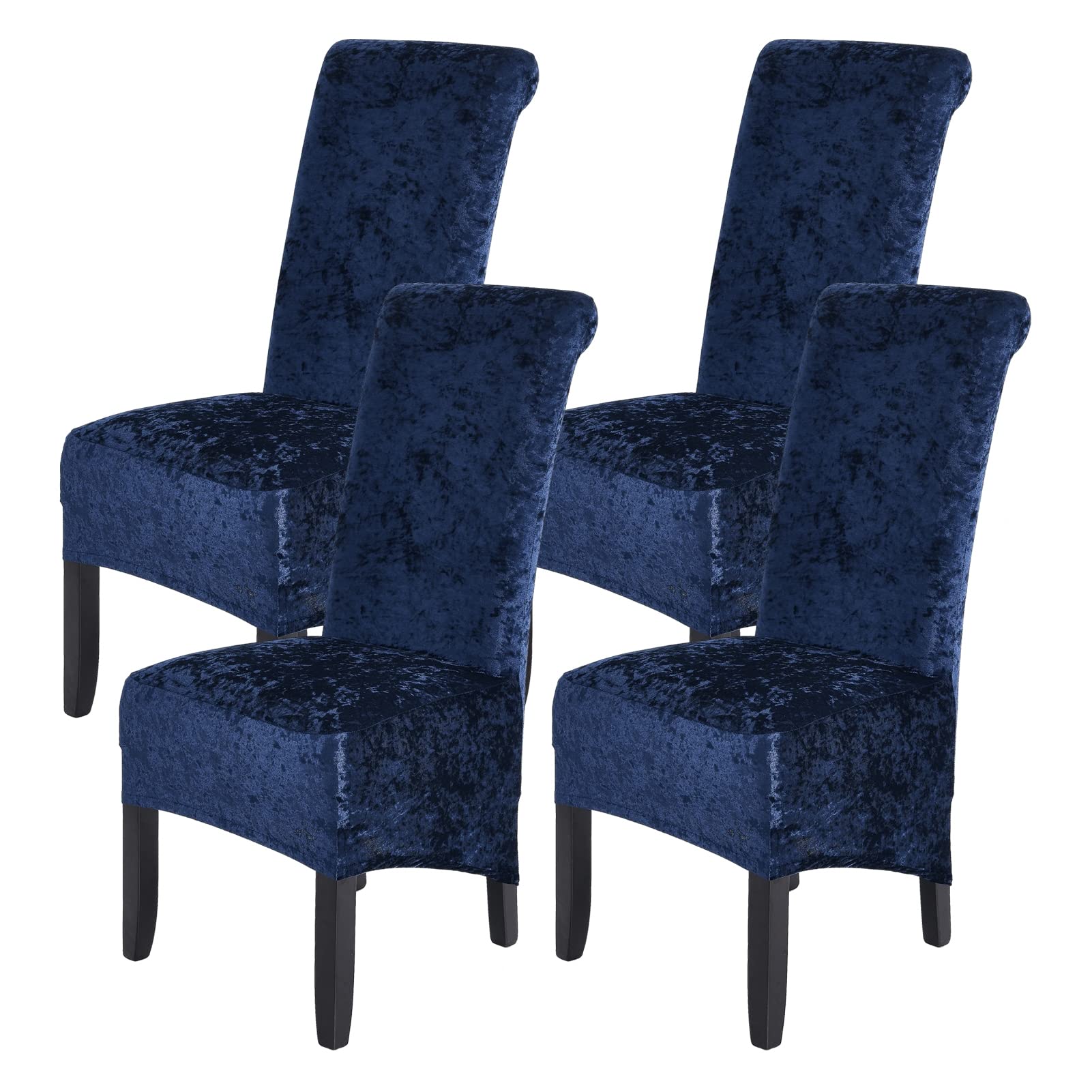 abodos Dining Chair Covers, Crushed Velvet Stretchable Elastic Chairs Protective Cover, Removable Washable Slipcovers for Dining Room Wedding Banquet Party Chair Covers,navy blue,set of 4