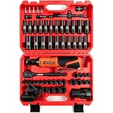 LLNDEI 3/8" 58Pcs Cordless Electric Ratchet Wrench Set with Socket Set | 12V High Capacity Electric Wrench(40FT-LBS(55N.M)) with Adjustable Speed, Tire Changes / Suspension Work / Engine Repairs