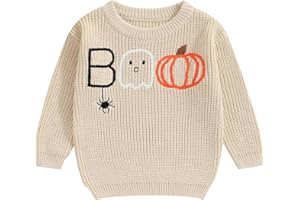 Lesimsam Toddler Baby Boy Girl Halloween Outfit Pumpkin/Ghost Knit Sweater Oversized Crewneck Knitted Pullover Sweatshirt