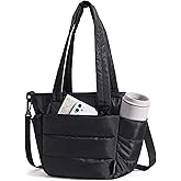 BAGSMART Lunch Bag Women Small Insulated Tote with Lunch Compartment Quilted Lightweight Puffy Tote Bag for Work, Travel, Outdoor, Black