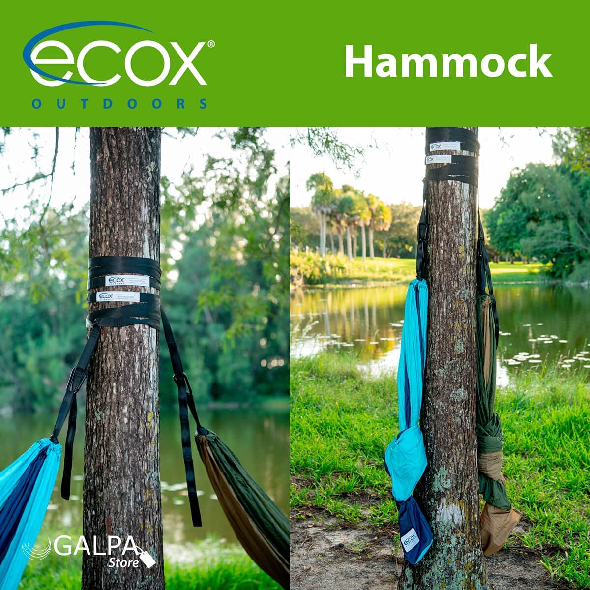 ecox Outdoors Parachute Hammock Single with 2 Tree Straps, Portable Lightweight Nylon Comfortable for Backpacking, Camping, Travel, Beach, Backyard, Patio, Hiking