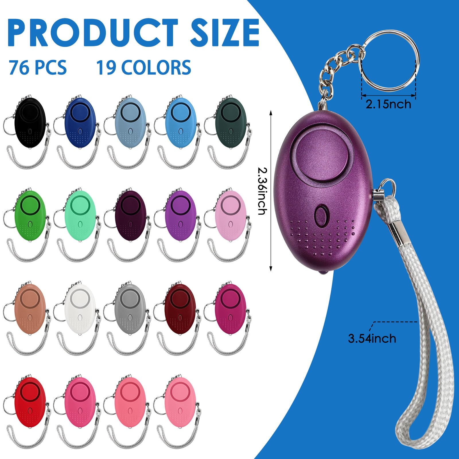 Kanayu 76 Pcs Personal Alarm Bulk 130DB Safe Sound Emergency Safety Self Defense Security Alert Keychain with Led Light Personal Protection Alarm for Women Girls Kids Elderly (Mixed Colors)