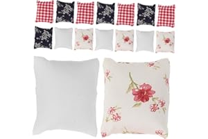 VANZACK 16pcs Scale Miniature Dollhouse Pillows Adorable Cloth Throw Cushions in White Blue Floral Red
