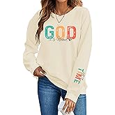 HQP God is Good Sweatshirt Women: Christian Sweatshirts Jesus Religious Pullover Bible Verse Inspirational Tops