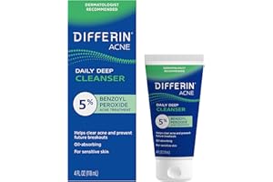 Differin Acne Face Wash with 5% Benzoyl Peroxide, Daily Deep Cleanser by the makers of Differin Gel, Gentle Skin Care for Acne Prone Sensitive Skin, 4 oz (Packaging May Vary)