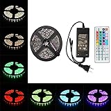elcPark 5M/16.4FT RGB Changing Color LED Strip Light + DC 12V Power + 44keys IR Remote Controller led Kit SMD 5050 300LED Non-Waterproof for Decorate Party
