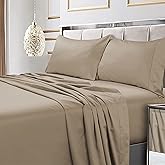 Tribeca Living Bed Sheet Set, Soft Egyptian Cotton Sateen Solid Sheets and Pillowcase Set, Extra Deep Pocket, 600 Thread Count, 4-Piece Luxury Bedding, Queen, Clay