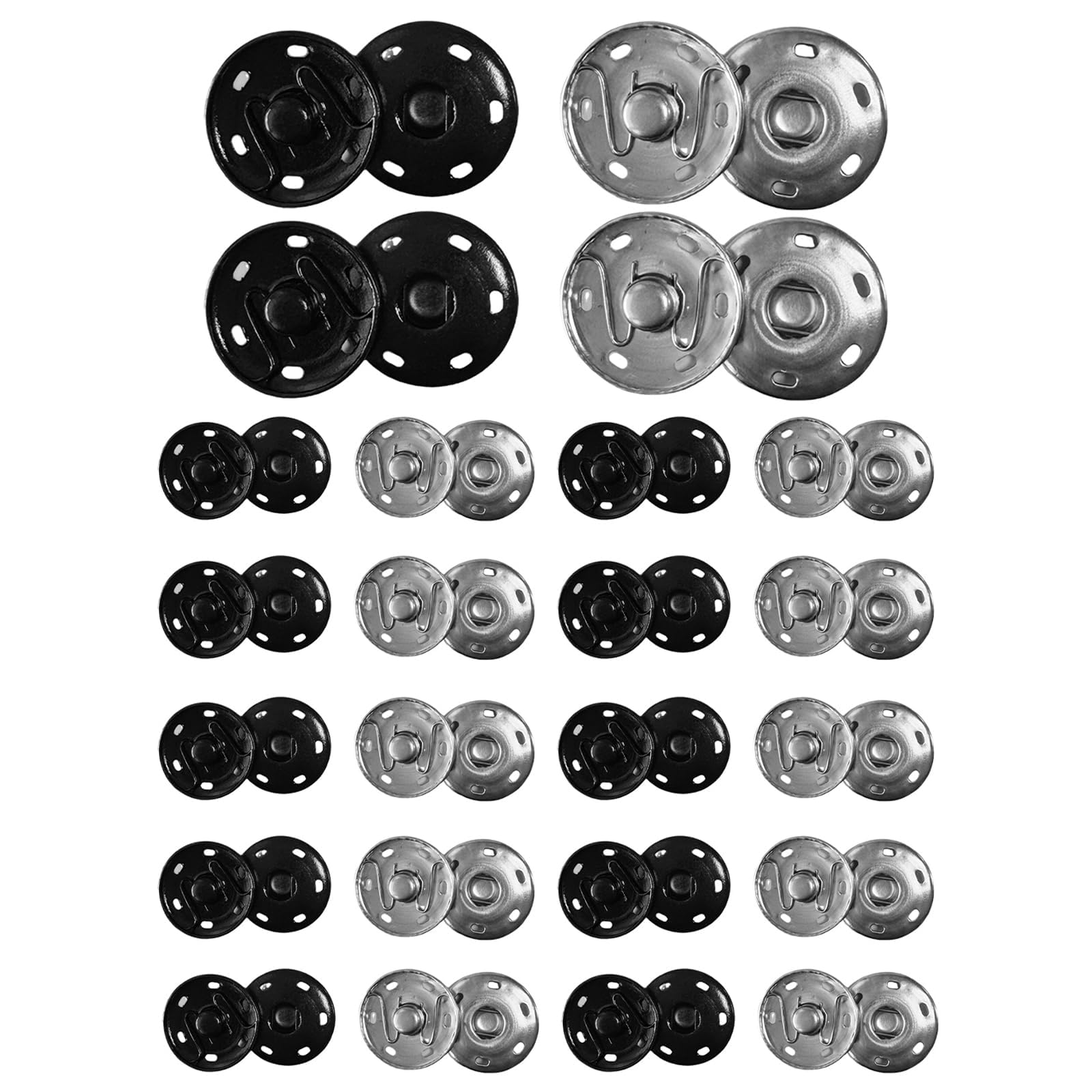 Photo 1 of 24 Sets Large 25mm Metal Snap Buttons (0.98 Inch) – Heavyweight Sew-On Press Stud Fasteners in Black & Silver – Sturdy Snap Fasteners for Clothing, Denim, Bags & DIY Projects