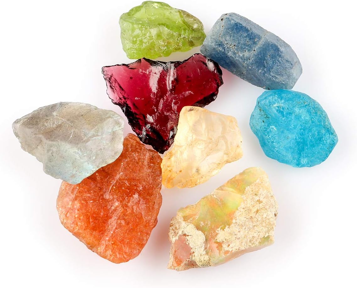 Jaguar Gems Natural Crystals and Gemstones Healing Gemstones, Mixed Raw Crystals, Gemstone Rough Supplies, Rough Crystals Gemstones, Raw Crystals with 8 Compartment Box (Set of 8 Crystals)
