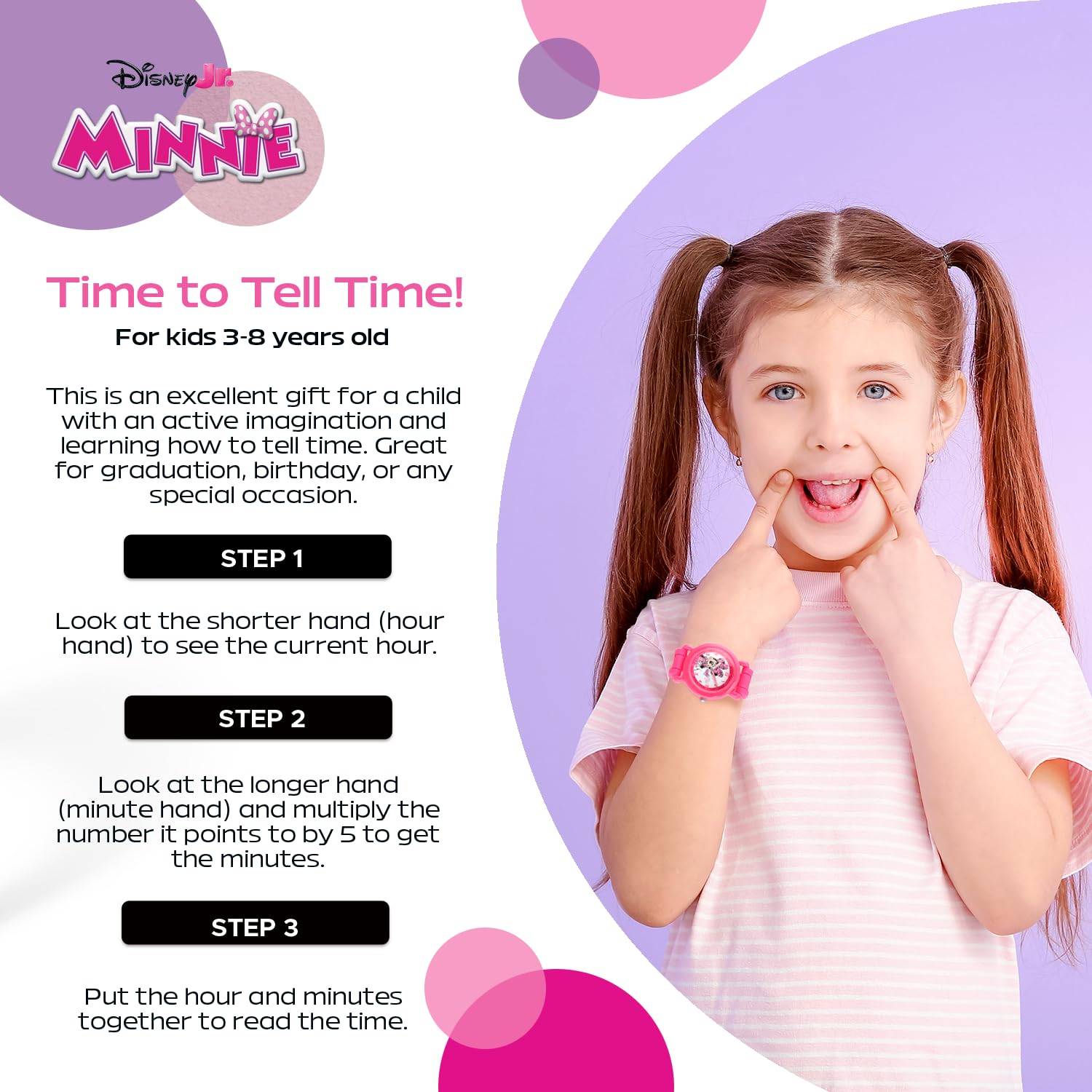 Disney Minnie Mouse Watch for Kids – Cute Minnie Watch for Girls & Toddlers Ages 3-5 – Gift for Young Fans – Full Color Watches with Pink Bezel & Soft Silicone Plastic Strap