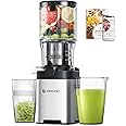 AMZCHEF Cold Press Juicer, 5.4" Juicer Machines with Large Feed Chute for Whole Fruits & Vegetables, Stainless Steel Juice Extractor with Large Auger, Dual Strainers, Easy Cleanup & Assembly