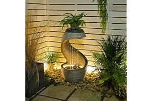 SERBILHOME Water Fountain Outdoor Fountains Garden - Indoor Outdoor Floor Standing Fountain Waterfall 35 Inch with Lights Pump for Garden Patio Backyard Porch Home Art Decor