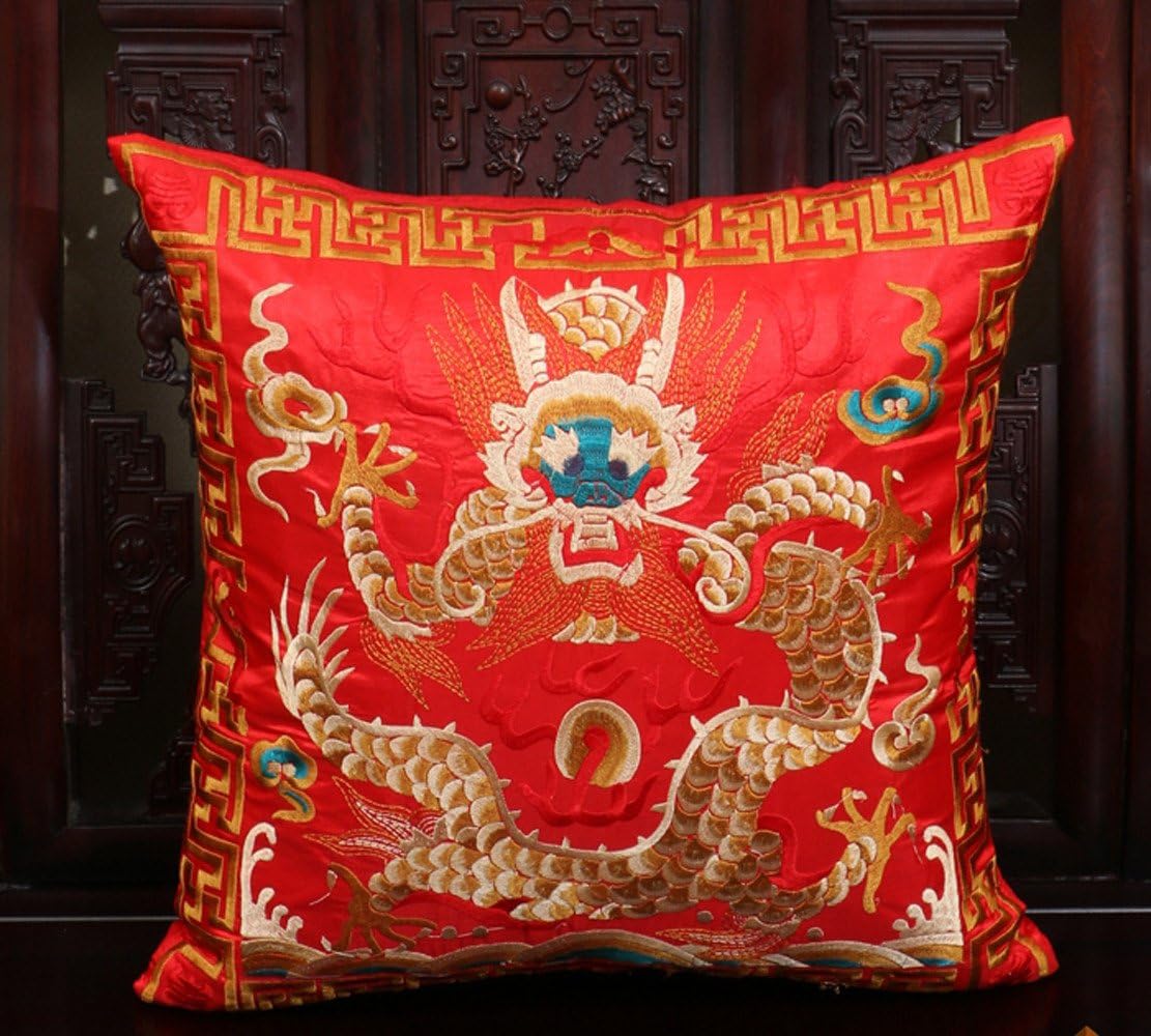 Sofa Cushion, Embroidery pillow cushion 43*43cm, red-dragon