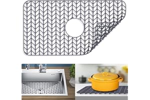 kitchen sink mats, JIUBAR sink protectors for kitchen sink,silicone sink mat,Sink Mat Grid 26''x 14'' for Bottom of Farmhouse Stainless Steel Porcelain Sink Center Drain.(Grey)