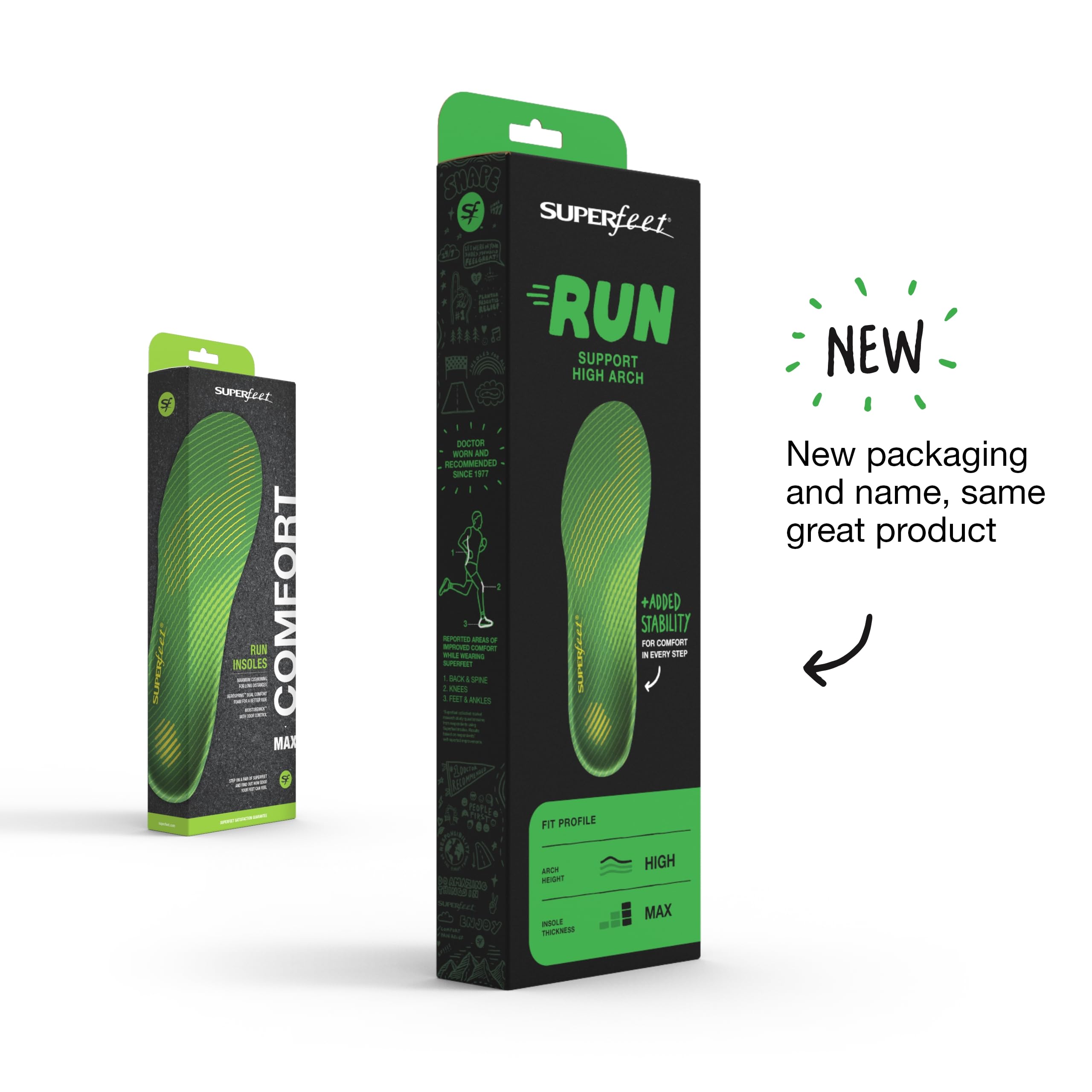 Superfeet Run Support High Arch Insoles - High Arch Support - Trim-to-Fit Carbon Fiber Orthotic Shoe Inserts for Running Shoes - Professional Grade - 7.5-9 Men / 8.5-10 Women