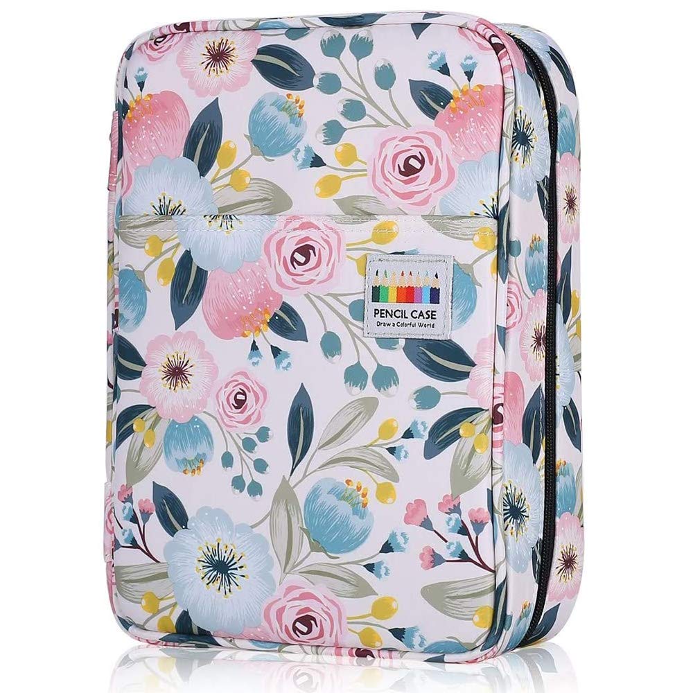 Shulaner Pencil Case 220 Slots or Gel Pen Case 144 Slots with Zipper Closure Large Capacity Nylon Pen Organizer Great Gift for Women Student Artist - Flower