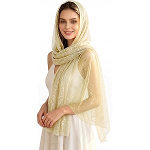 Sinsinfuns Women Sequin Scarf Sparkly Rave Head Scarf Hijab Sheer Mesh Scarves Glitter Shawls and Wraps for Evening Dresses