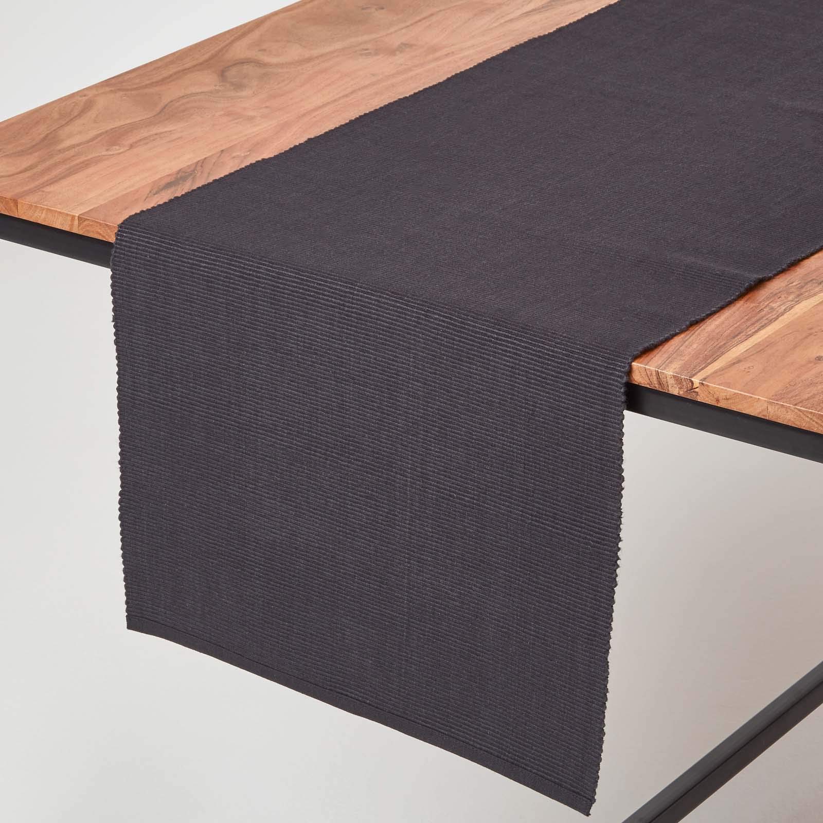 HOMESCAPES - Table Runner - Black - 100% Ribbed Cotton - 17 x 70 Inch ( 44 x 178 cm ) - Easy care - Washable at 40 Deg C