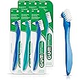 GUM Denture Brush - Dual Headed Hard Bristle Toothbrush for Dentures & Acrylic Retainers - Dentist Recommended Denture Cleaner 1ct (Pack of 6)