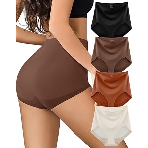 SIONCY Womens Underwear Seamless High Waisted Full Coverage Briefs | No Show Stretch Tagless Panties 4 Pack No Wedgie