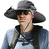 Solar Powered Fan Hat with 2 Removable Fans Wide Brim Sun Hat for Outdoor Fishing, Hiking Gardening, USB Solar Charging