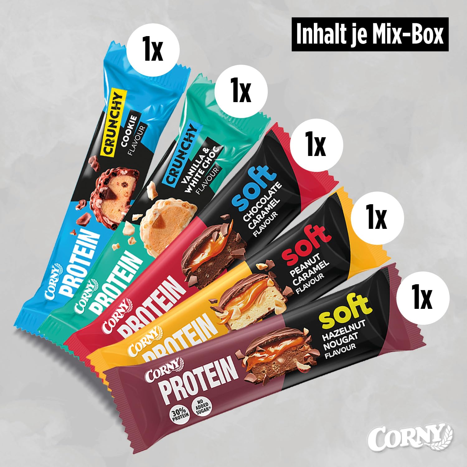Corny | Protein Crunchy & Soft 5er Mix | Trial Pack 5x1 Proteinriegel à 45g | 30% Eiweiß | Probierset zum Testen 3