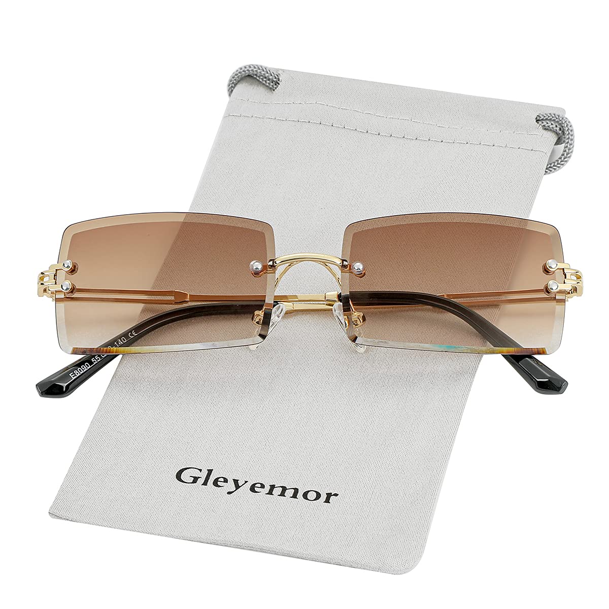 Gleyemor Rimless Rectangle Sunglasses for Women Mens Fashion Vintage Frameless Square Glasses with Gradient Lens