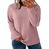Eytino Plus Size Tops for Women Long Sleeve Crewneck Loose Casual 2026 Fall Fashion Knit Basic Tee(1X-5X)