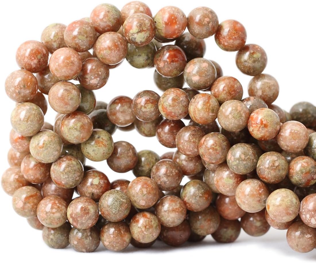 Qiwan 35PCS 10mm Wholesale Natural China Unakite Gemstone Round Loose Stone Beads for DIY Jewelry Making 1 Strand 15"