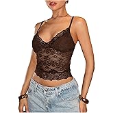 SOLY HUX Women's Lace Crop Top Sheer See Through Fitted Camisole Going Out Outfit