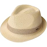 Fancet Packable Straw Fedora Panama Sun Summer Beach Hat Cuban Trilby Men Women 56-67cm