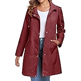 Bloggerlove Rain Jacket for Women Long Raincoat with Hood Lightweight Windbreaker Waterproof Outdoor Trench Coat