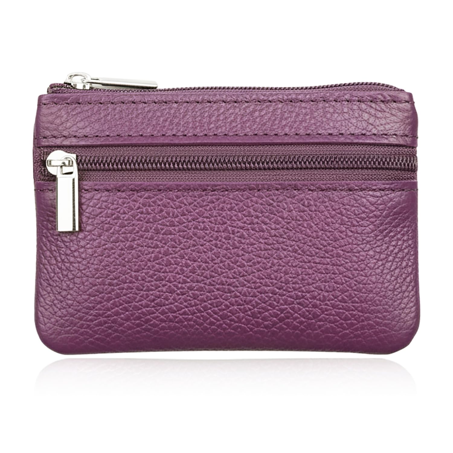 Hibate Mini Coin Purse Holder Wallet Leather Purses for Women Men Kids Zipper Pouch with Key Ring - Purple