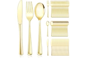 200 PCS Gold Plastic Silverware Heavy Duty Gold Utensils Set Disposable Plastic Cutlery Set Includes 100 Forks, 50 Spoons, 50