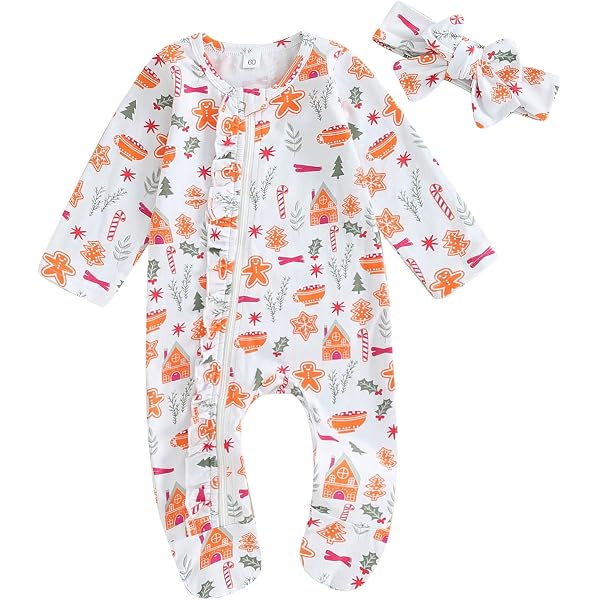 ZINTAOZT Newborn Baby Girls Easter Outfits Linen Ruffle Long Sleeve Bunny Carrot Print Romper Bow Jumpsuit Overalls Headband (A Carrot Apricot, 0-3 Months