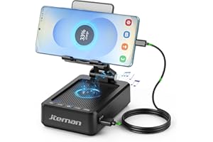 JTEMAN Cell Phone Stand with Bluetooth Speaker and Charging Function,Bluetooth Audio Power Bank Bracket,Birthday Gifts for Men Women,Kitchen Gadgets for Most Phones and Tablets-Black