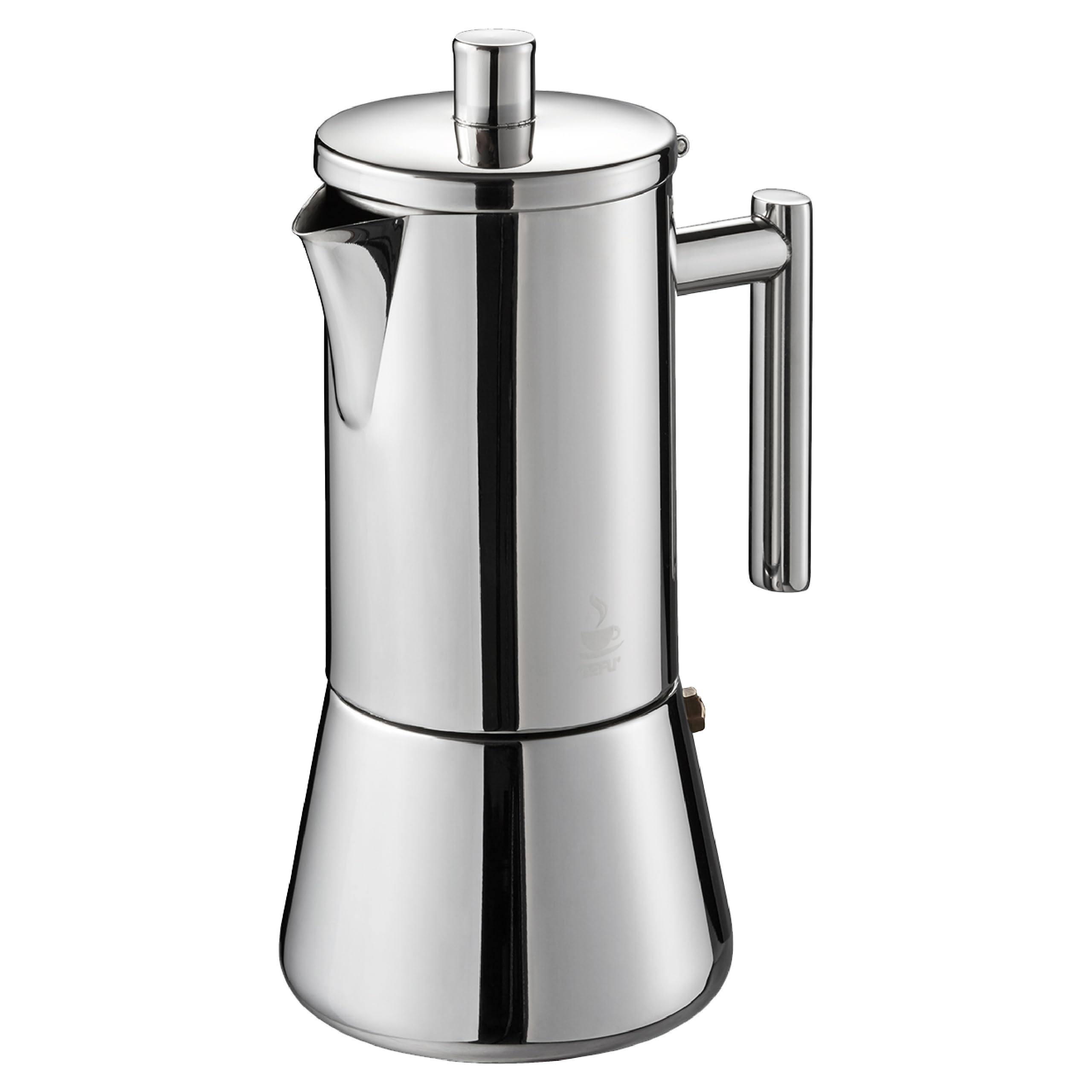 Gefu NANDO Espresso Maker – Stainless Steel Moka Pot, 6 Cups, Induction Compatible, Reducing Filter, Drip‑Free Spout
