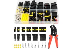 AOPULE 1004Pcs Waterproof Automotive Wire Connectors Kit, 37 Sets Electrical Connector Automotive Electrical Wiring Connectors Kit 1/2/3/4/5/6 Pin Waterproof Connectors with Ratchet Crimping Tool
