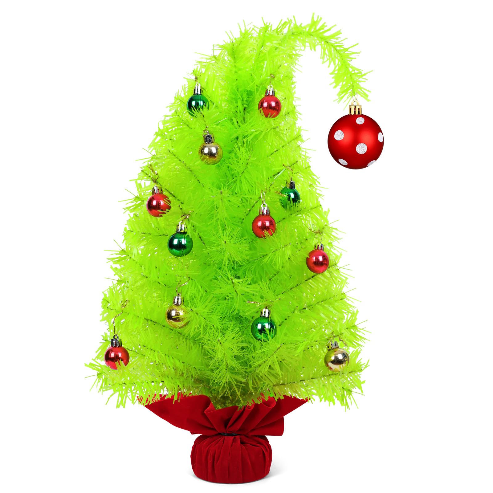 Photo 1 of 2 Ft Christmas Tree Decorations with Xmas Bauble Ornaments, Whimsical Christmas Decorations Lime Green Tabletop Christmas Tree for Centerpiece Tabletop Home Office Indoor Xmas Decor