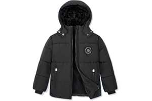 SOLOCOTE Boys Winter Coat Heavyweight Water-Resistant Windproof Hooded Puffer Jacket for Kids