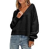 Saodimallsu Womens V Neck Pullover Sweaters Casual Knit Long Sleeve Loose 2025 Fall Cropped Tops