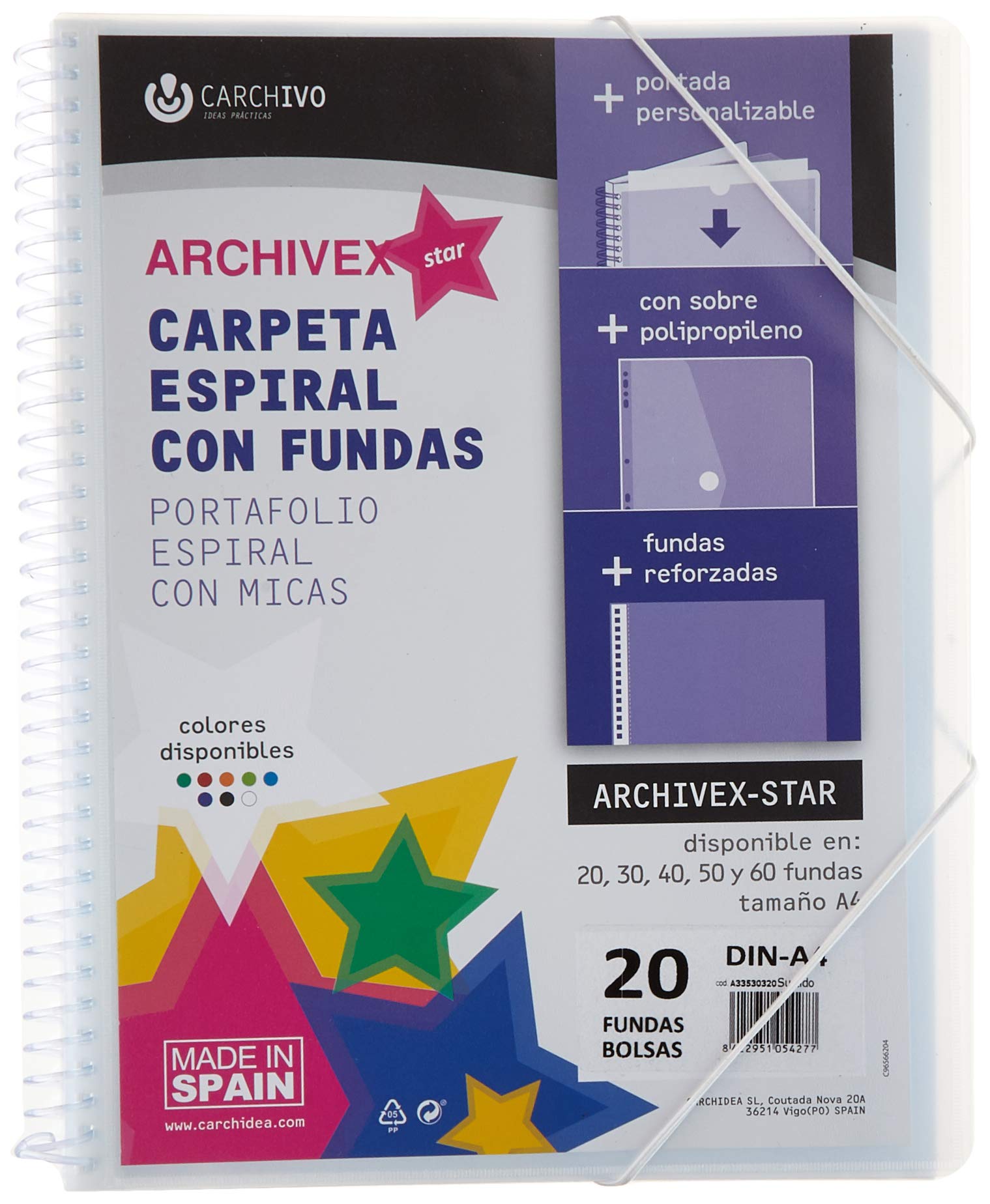 A4 Spiral Binder 20 Pockets Archivex PP Assorted Colour