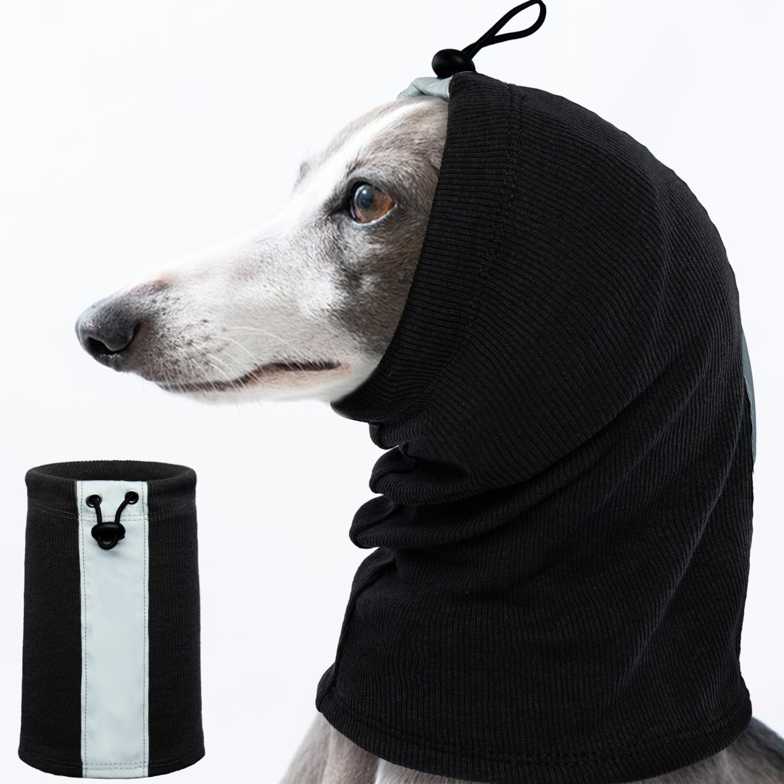 Dog Snood Ear Protector, Noise Cancelling Snood for Dogs Ear Protection with Adjustable Drawstring(Black, M)