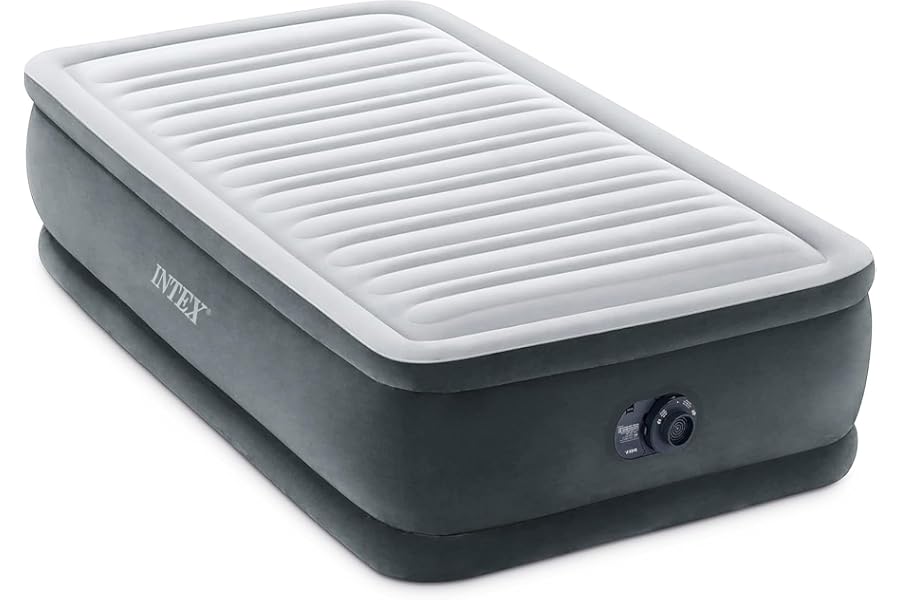 Intex Twin Size Air Mattress, 18in Height, Built-in Pump, Dura-Beam Deluxe Comfort-Plush - Portable Inflatable Blow-up Bed for Camping, Travel, Guests