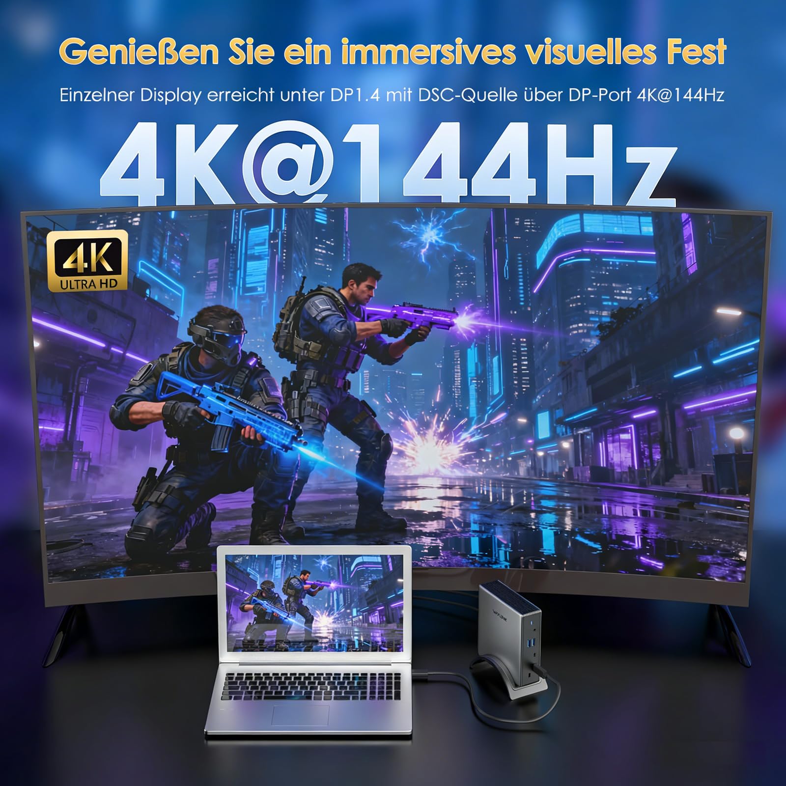 USB C Docking Station,PD3.1 Docking Station für 3 Monitore mit 2*DP+HDMI, 4K@144Hz,140W Ladegerät, USB-C 10Gbps,USB-A 5Gbps,Gigabit-Ethernet,Audio/Mikrofon für Lenovo, HP, Dell, Windows System 3