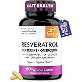 Resveratrol with Berberine Supplement For Gut Health Support | 60 Digestive Capsules For Women & Men | With Green Tea Extract, Star Anise, DGL, Grape Seed & Quercetin | Helps Ease Bloating & Digestion